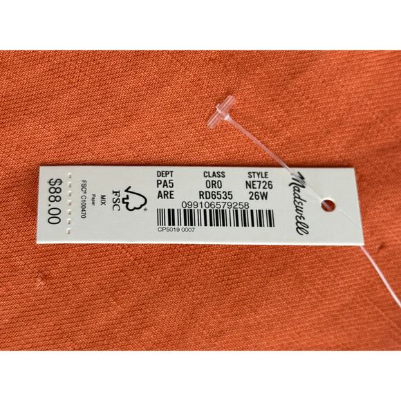 Madewell New! Linen-Blend Drawstring Midi Slip Skirt in Afterglow Red Summer 26W - Picture 5 of 10